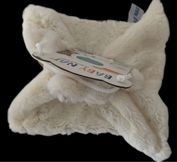 ❤️B5561 Doudou Plat Mouchoir lapin blanc Beige Les Flocons Baby Nat Babynat - photo numéro 2