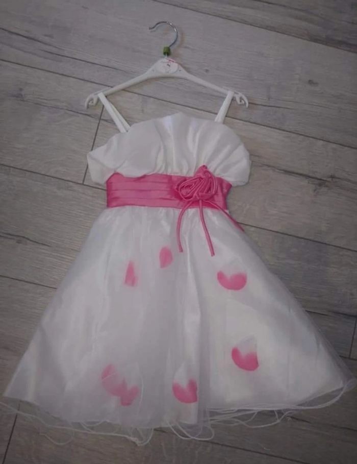 Robe de cérémonie Blanche et Fuchsia 2 Ans