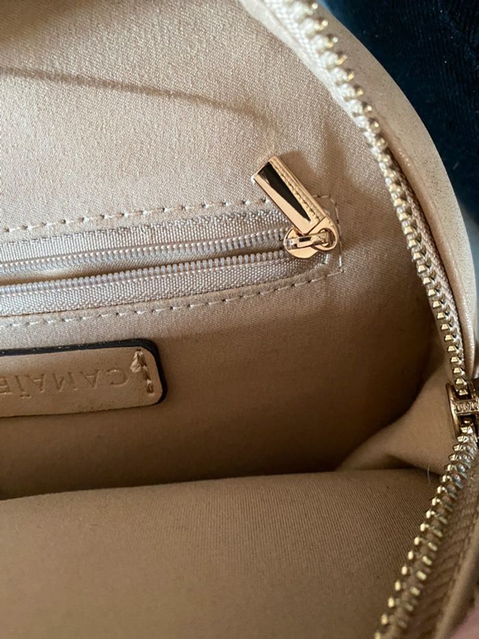 Sac à main beige pailleté doré rond avec pompom Camaïeu - photo numéro 10