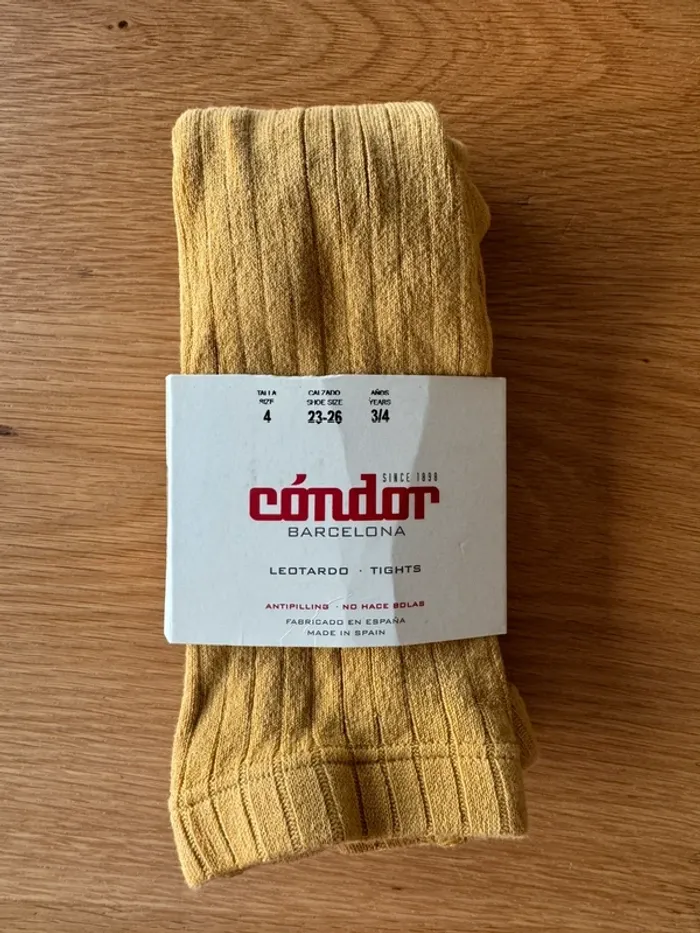 Lot de 3 paires de collants beige/jaune moutarde/rouge bordeaux côtelés - Taille 4 (pour du 4/5 Ans) - photo numéro 9