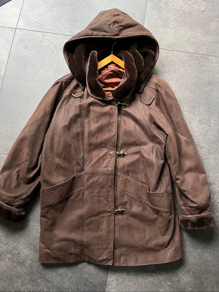 Manteau long femme en cuir marron 90’s