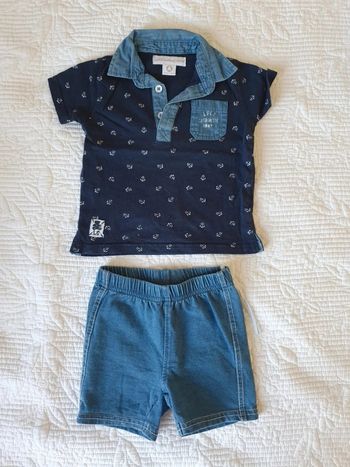 Lot ensemble tee shirt short bleu jeans marin 6 mois