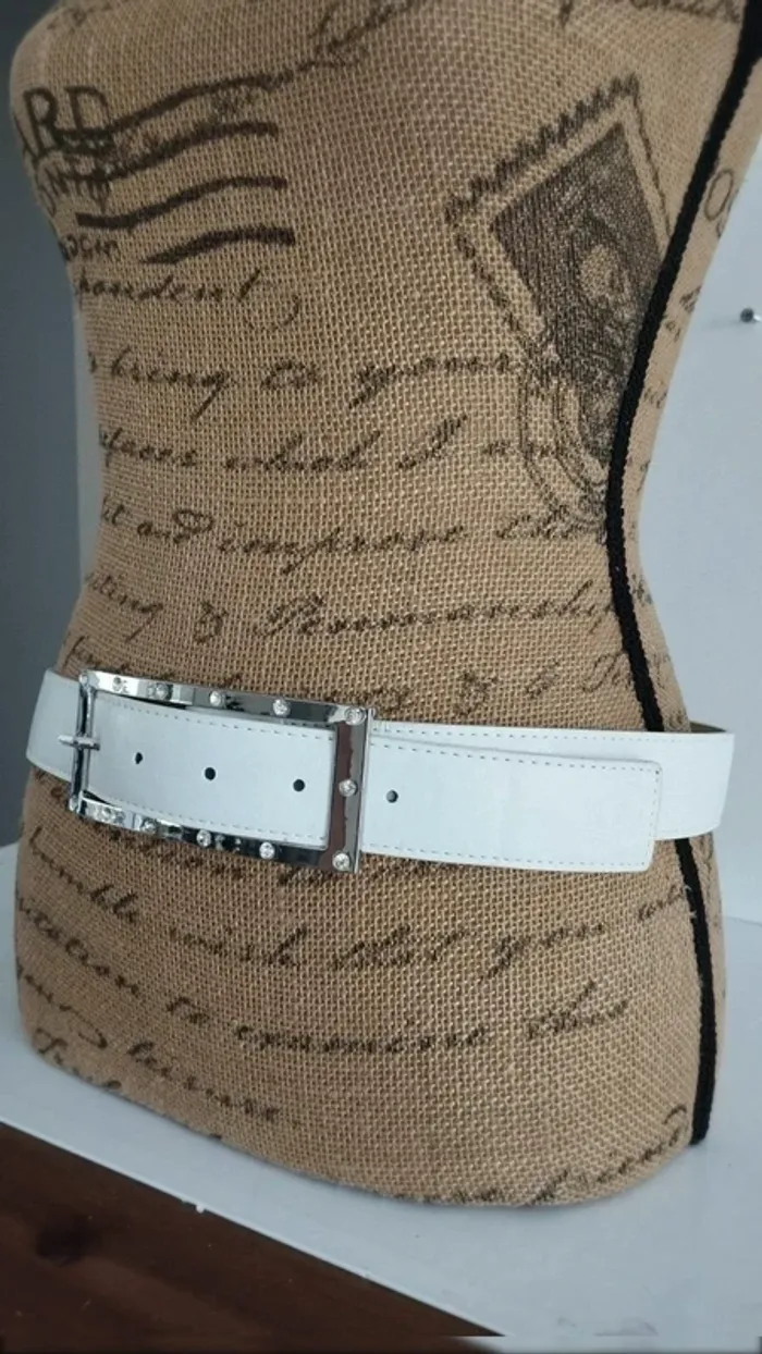 Ceinture blanche boucle rectangle strass 90 cm - photo numéro 5