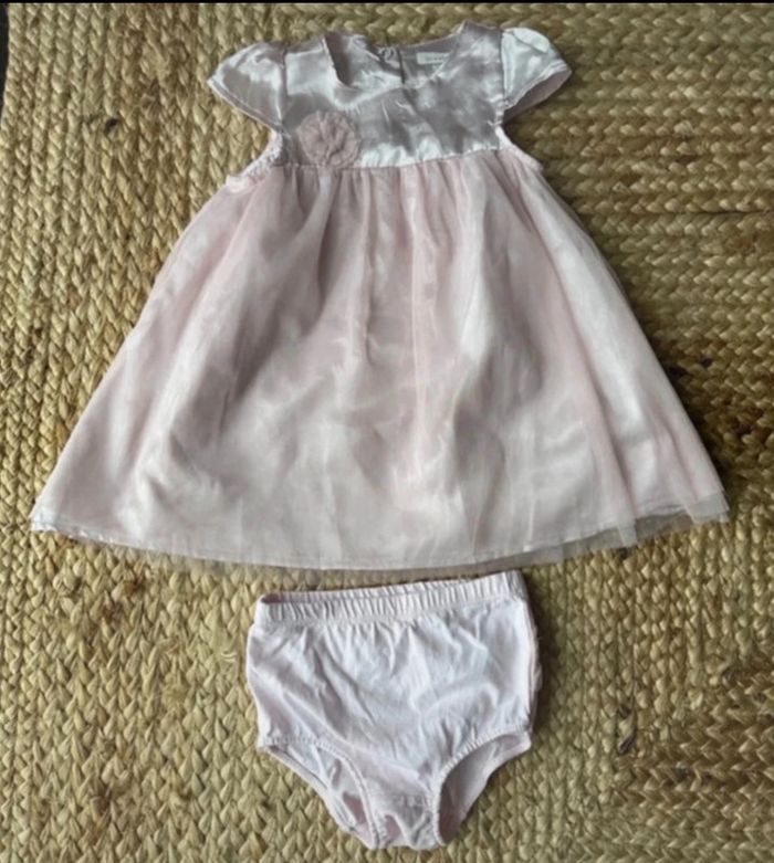 Robe cérémonie + bloomer rose poudré fille 12 mois