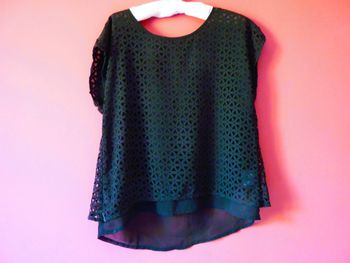 T-shirt Teddy Smith Femme S 36 TBE noir superposé voile