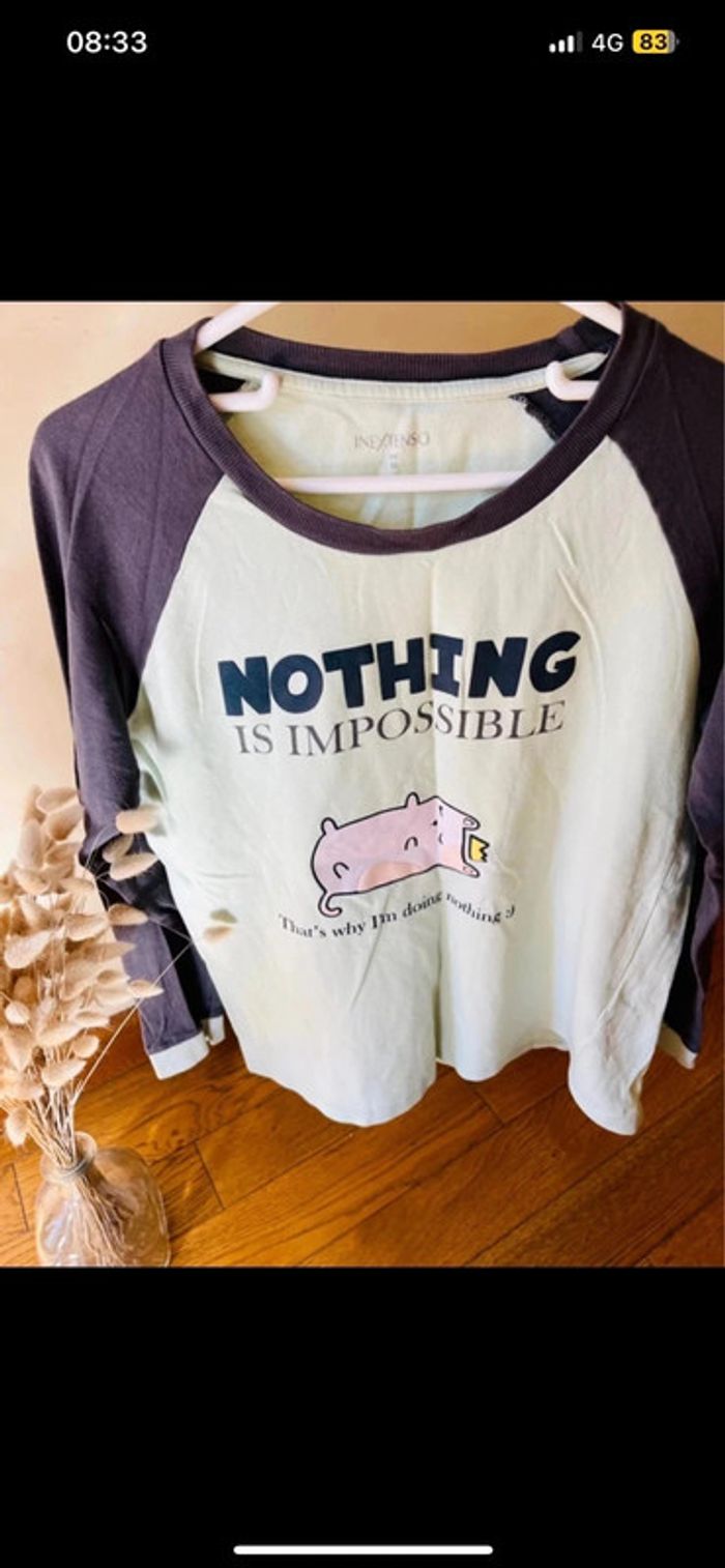 Sublime pull in extenso motif chat taille M en coton bleu vert gris - photo numéro 2
