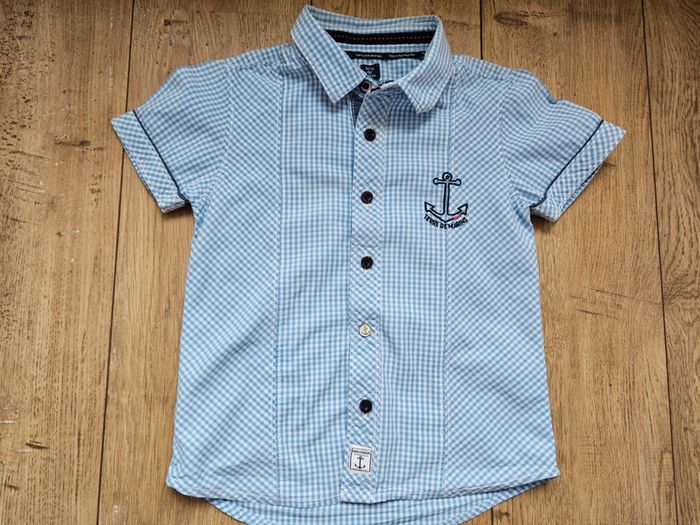 Chemise manches courtes vichy bleu clair et blanche Terre de marins 6 ans
