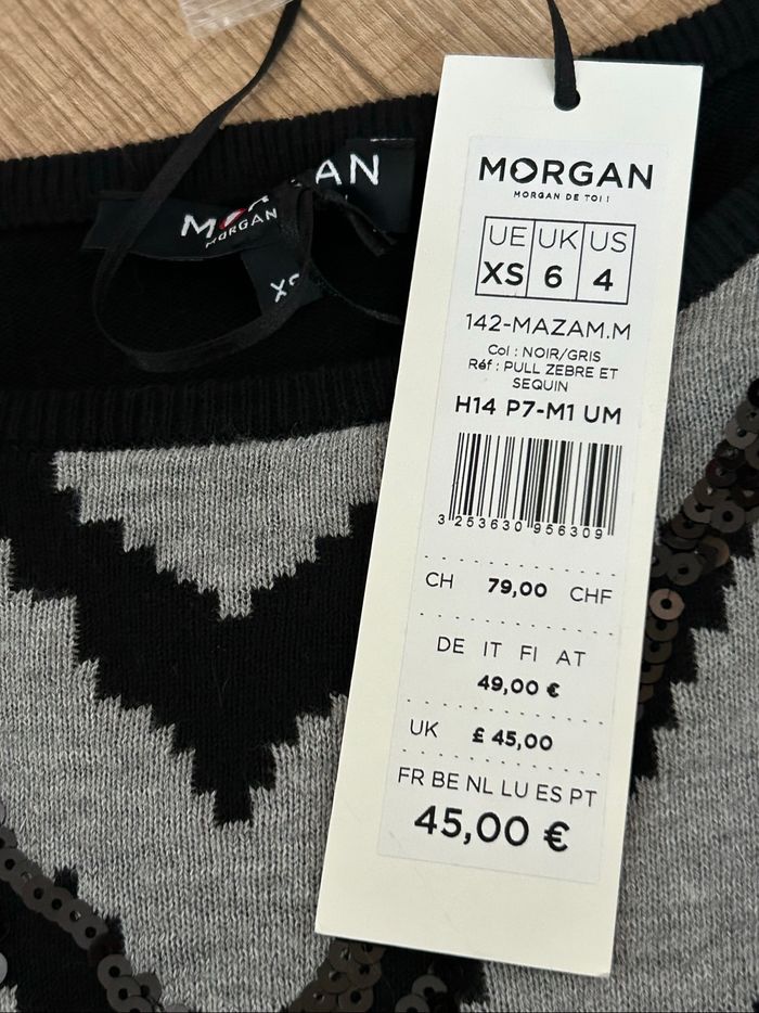 Pull noir et gris neuf avec sequins Morgan taille XS (valeur 45€) - photo numéro 9