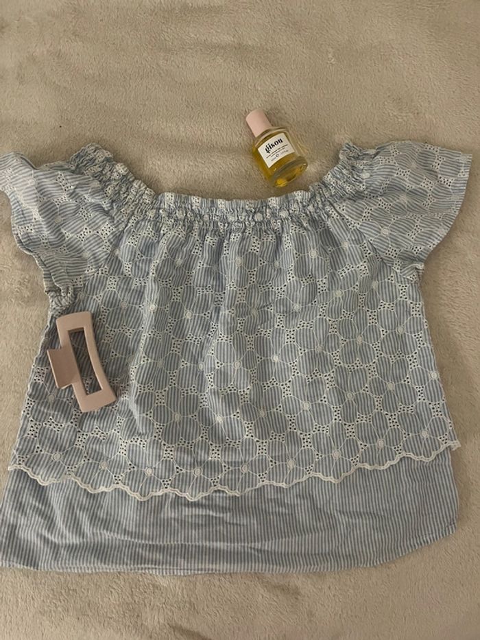 top bleu blanc stradivarius