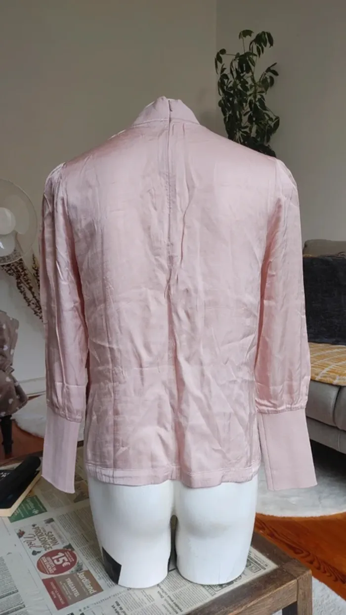 Blouse col haut manches longues viscose rose - photo numéro 4