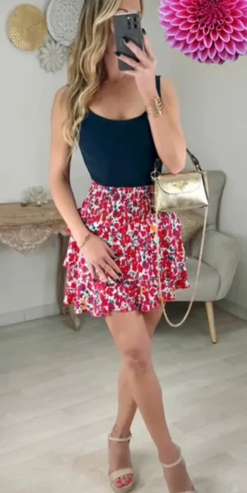 Jupe taille unique à fleurs
