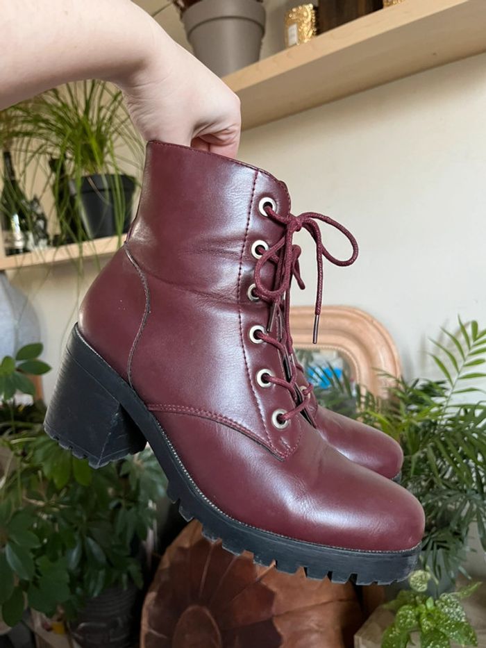 Bottines à talons avec lacets - bordeaux - photo numéro 6