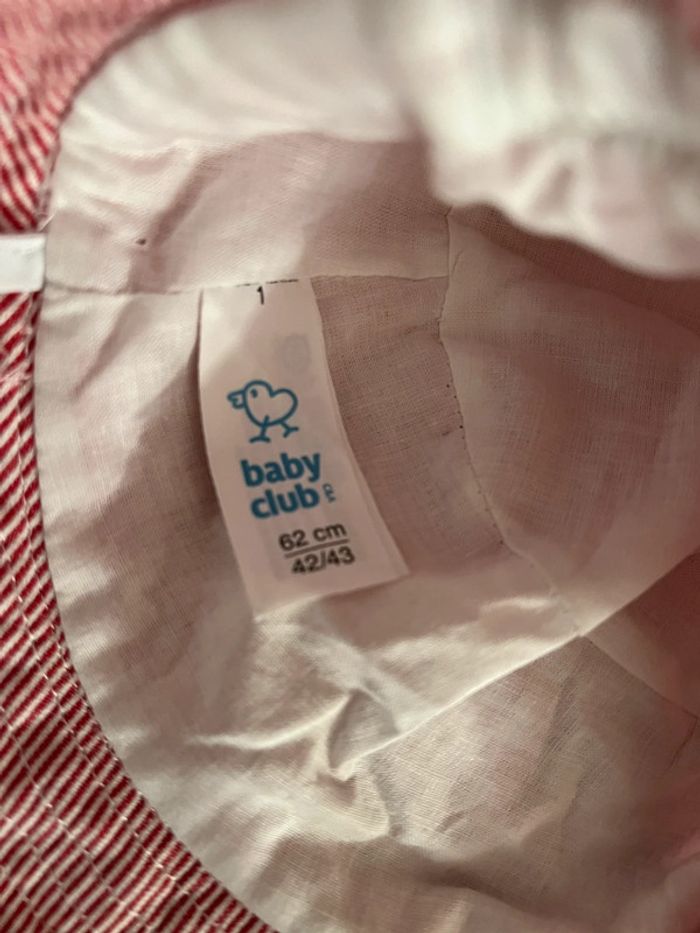 Bob chapeau rayé rouge blanc taille 42 43 cm Baby Club - photo numéro 5