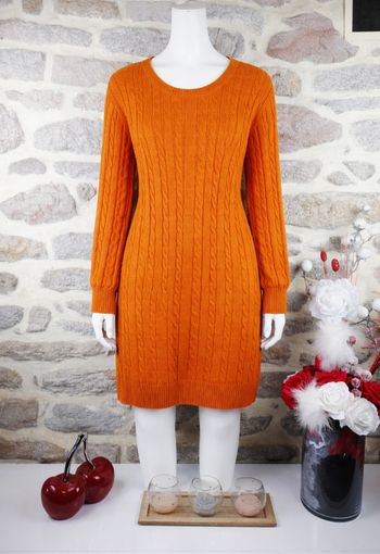 Robe pull en tricot maille tressée miel ambré terre de Sienne Femme taille 52 marque Boohoo 🪷