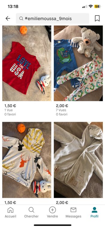 Vend vêtements 9 mois
