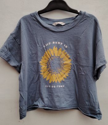 T-shirt femme MNG bleu à imprimé tournesol taille M