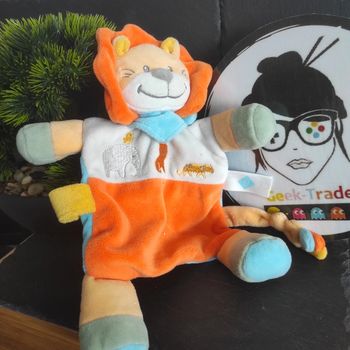 Doudou Tex plat lion orange bleu gris éléphant tigre oiseau #geektradedoudou