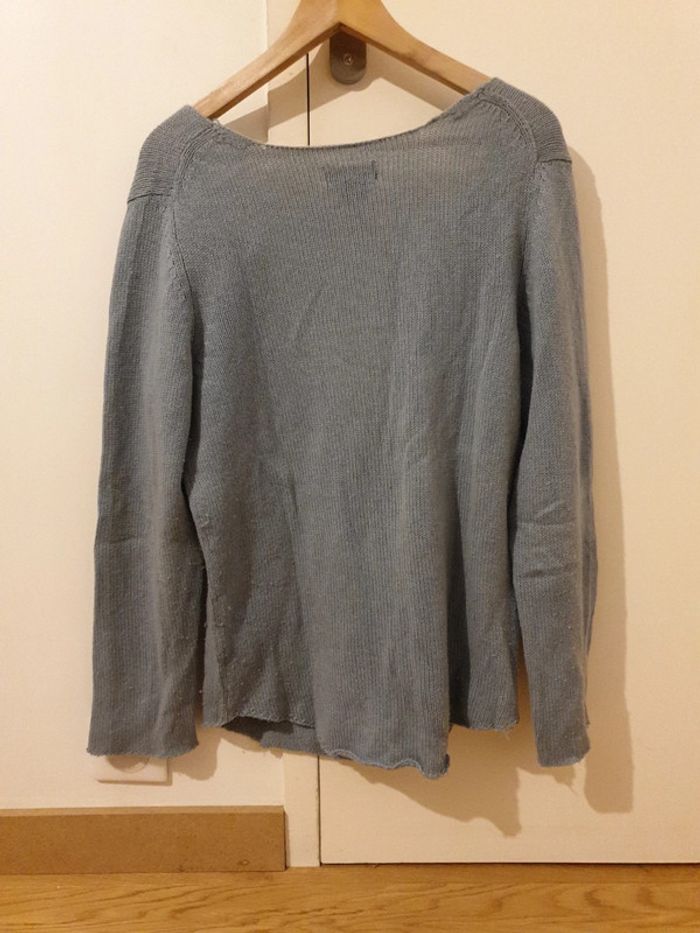 Pull col V 100% cachemire gris bleu - photo numéro 4