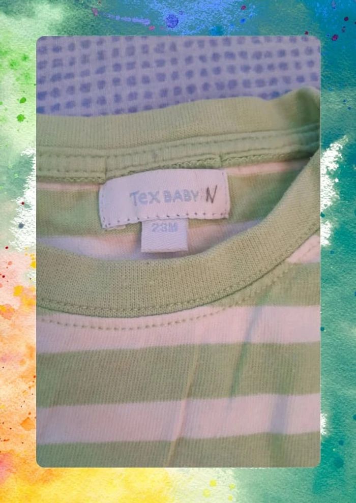T-shirt 24 mois rayé vert et blanc Tex Baby - photo numéro 2