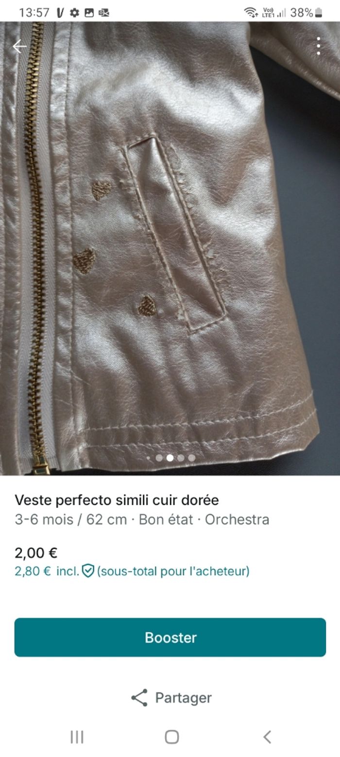 Veste perfecto dorée 3 mois - photo numéro 5