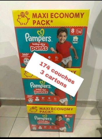 174 couches Pampers taille 8  pants Baby lot de 3 cartons 