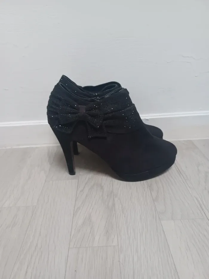 Chaussure à talon noire velour diamant jm diamant - photo numéro 3