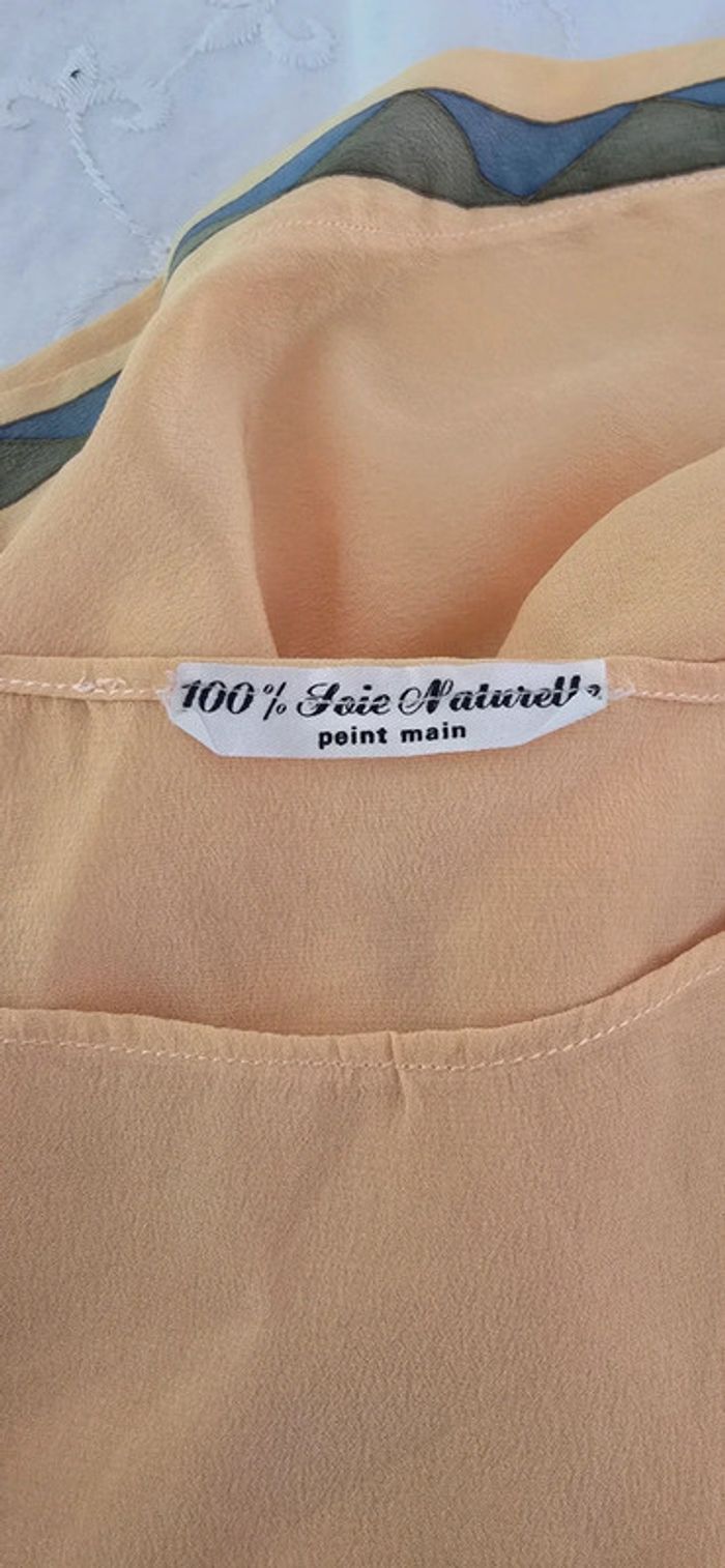 Blouse t-shirts en Soie Naturelle Peinte à la Main piece uniques Vintag - photo numéro 6