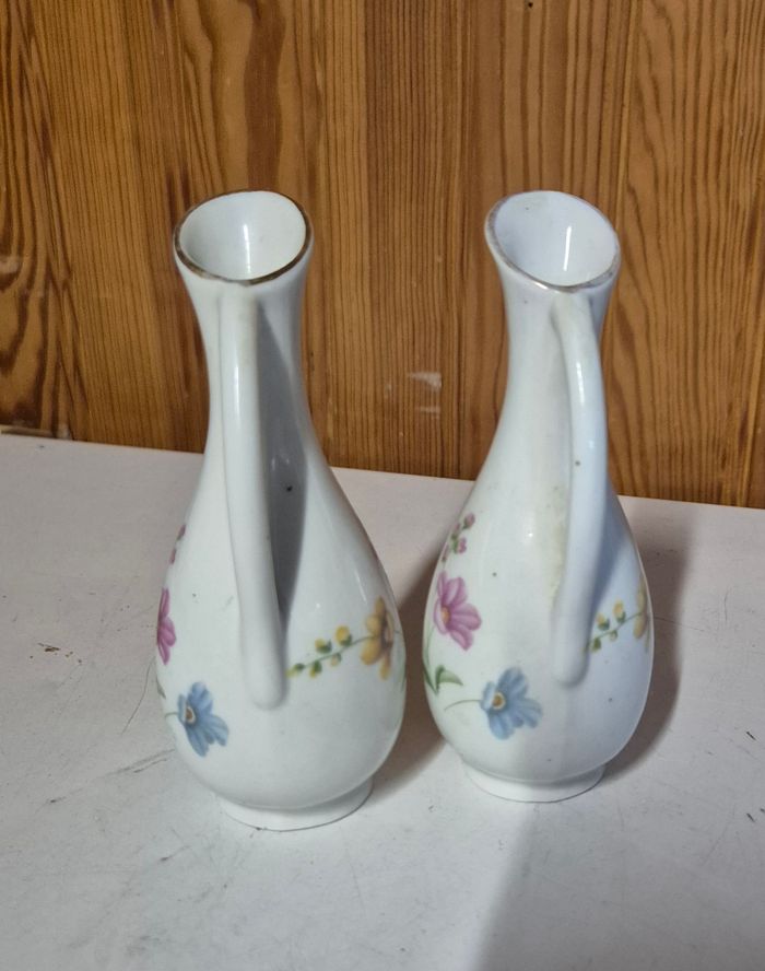 Lot 2 vases avec anses porcelaine chinoise blanche fleurie porcelain - photo numéro 4