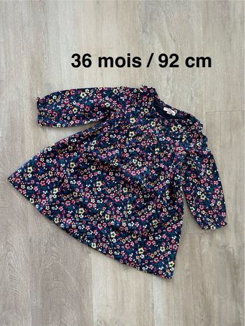 Robe Manches Longues Col Claudine Motif Fleurs DPAM 36 Mois = 92 cm