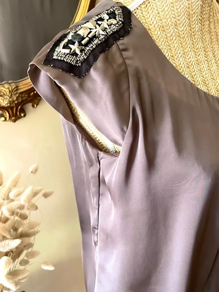 Robe gris Châtaigne Élégante satinée avec Détails en Sequins - photo numéro 10