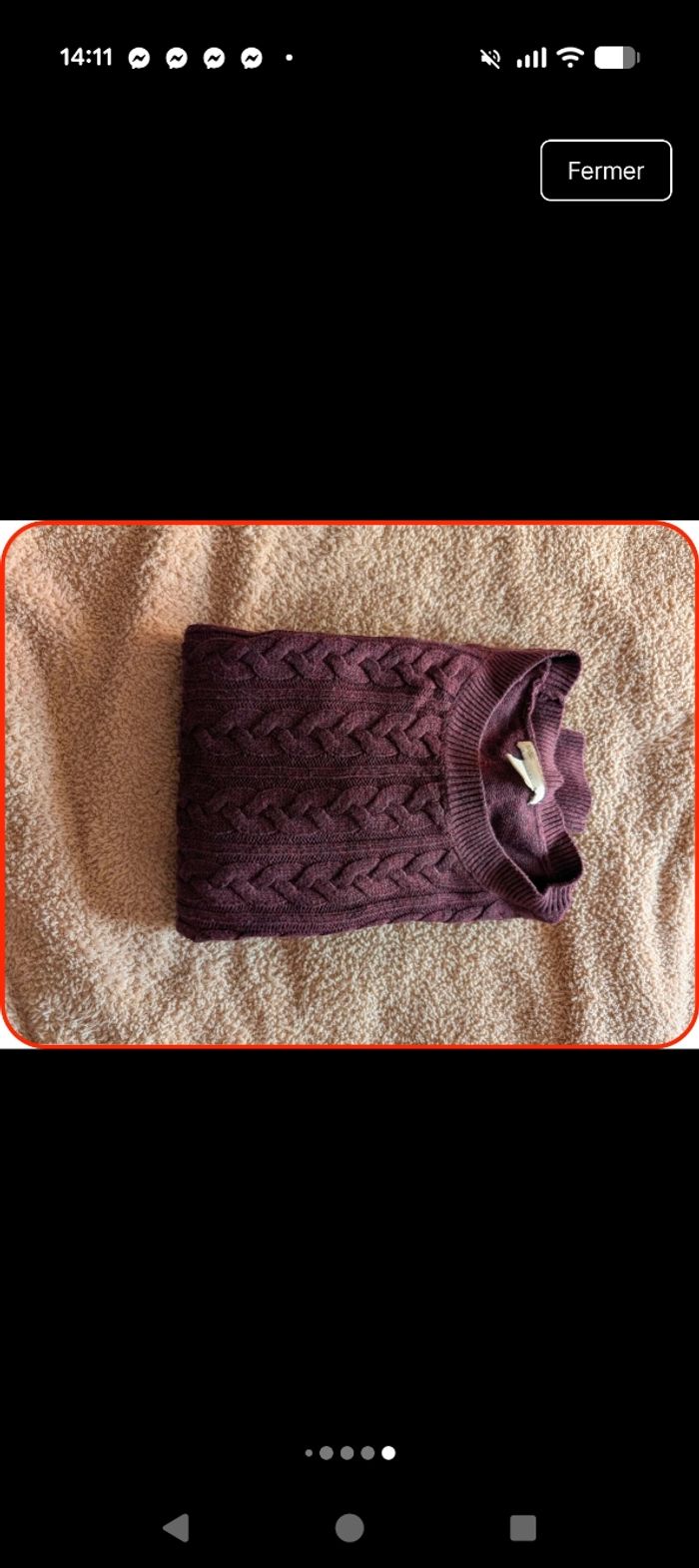 Pull en maille torsadée bordeaux H&M - Taille S en très bon état - photo numéro 9