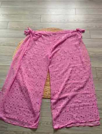 🩷 Pantalon de plage été  à nouer rose transparent à pois pailletés Taille unique 🩷