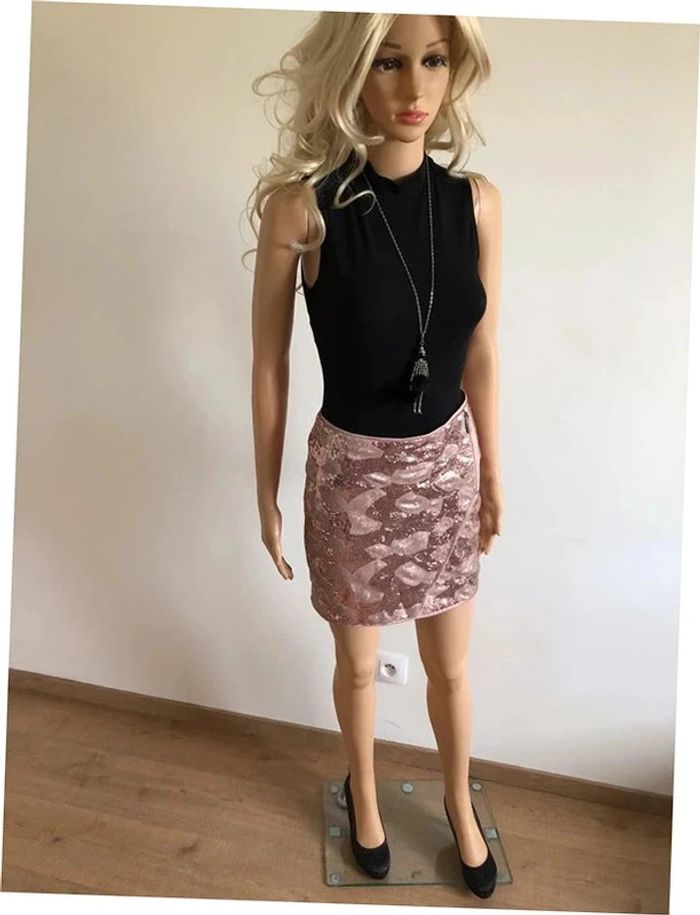Jupe rose en sequins Morgan taille 34 tBE - photo numéro 4