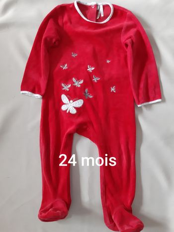 Pyjama velours rouge 1 pièce fille - papillons - Orchestra - 24 mois
