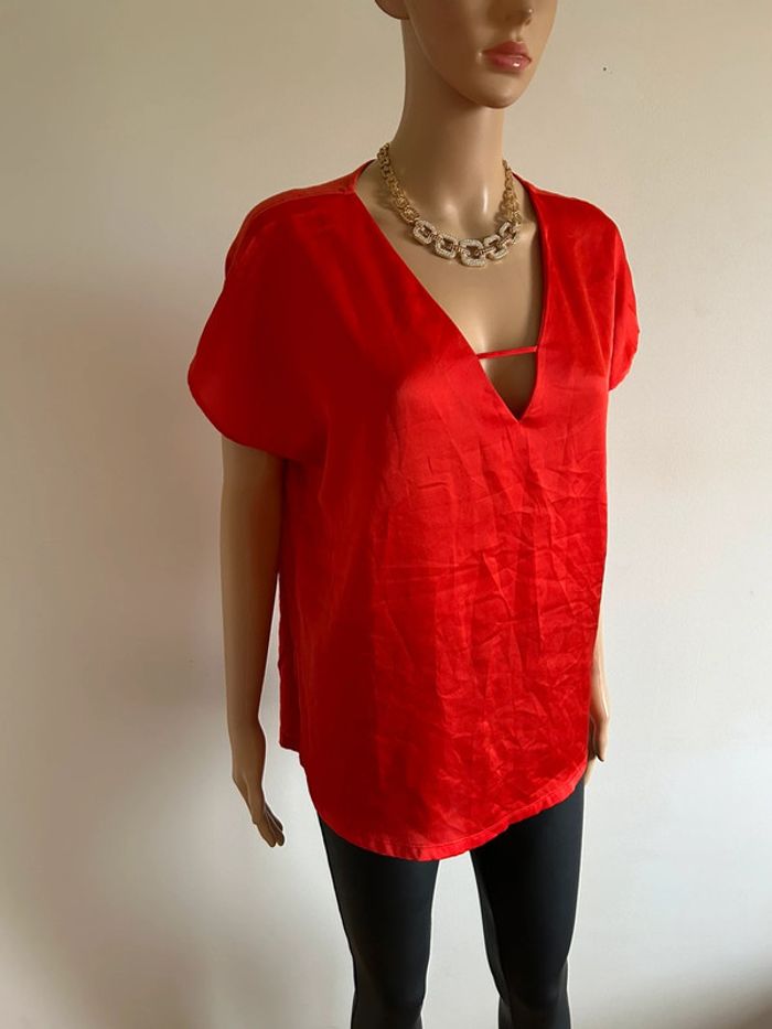 Blouse rouge orangée à manches courtes Mango taille M comme neuve - photo numéro 2