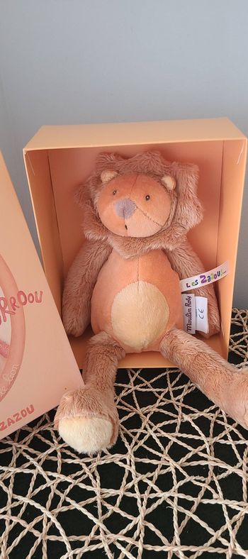 Moulin Roty collection Les Zazous doudou Grou le Lion Jaune Orange Beige
