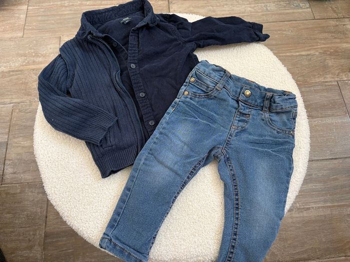 Ensemble 3 pièces gilet chemise jeans