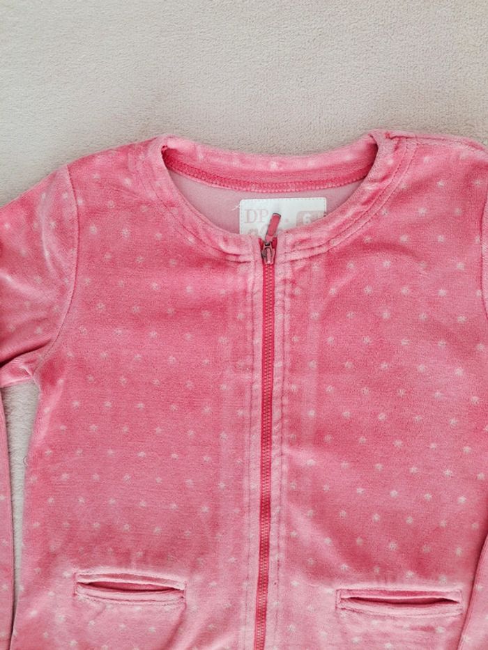 Gilet zippé DPAM 6 ans en velours rose à pois blanc - photo numéro 2