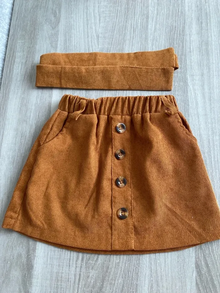 Jupe en velours + ceinture Camel shein