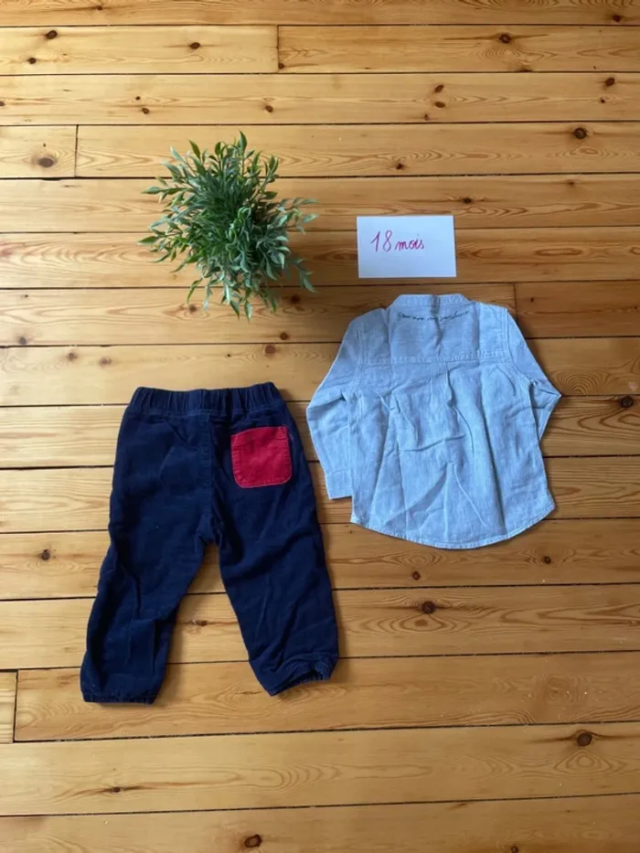 Lot pantalon velours et chemise 18 mois - photo numéro 2