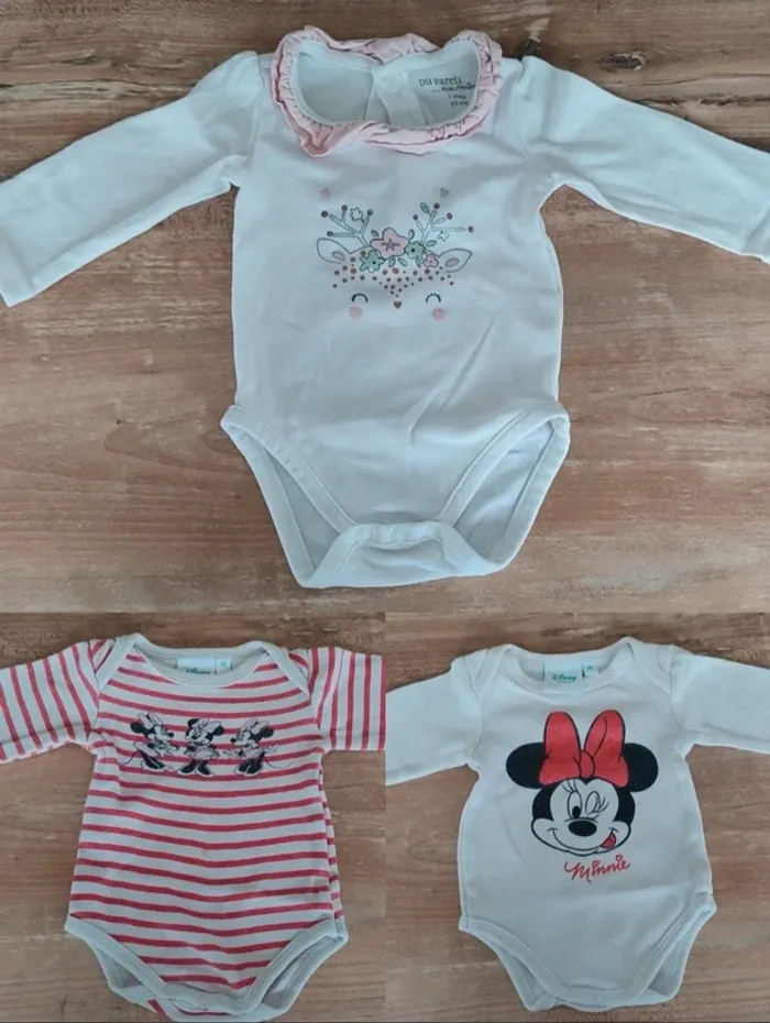 Lot de 3 magnifiques bodies manches longues - fille - 1 mois