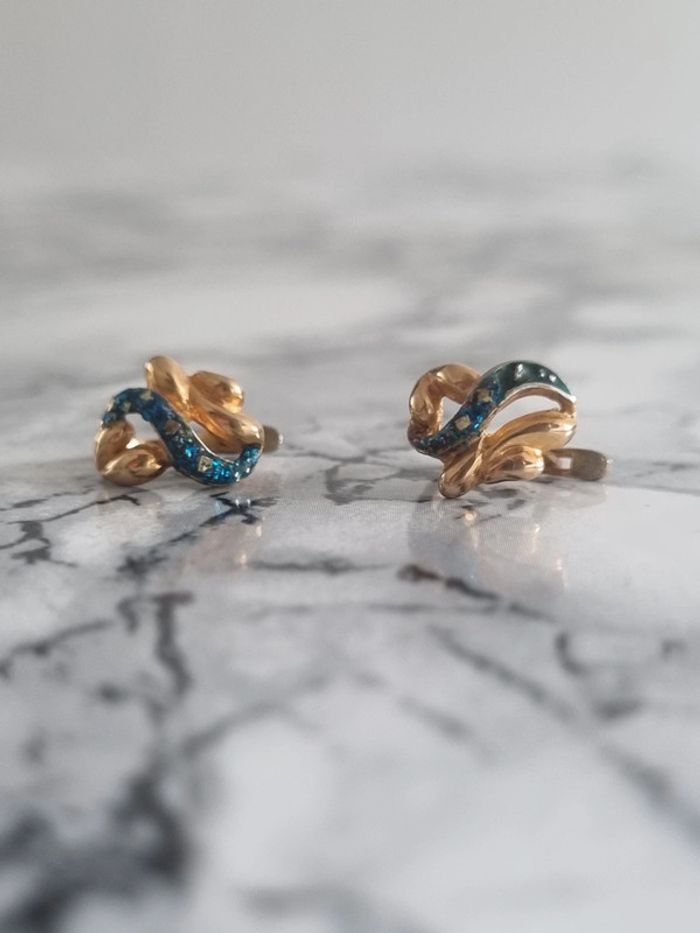 Paire de boucle d'oreille doré et turquoise - photo numéro 2