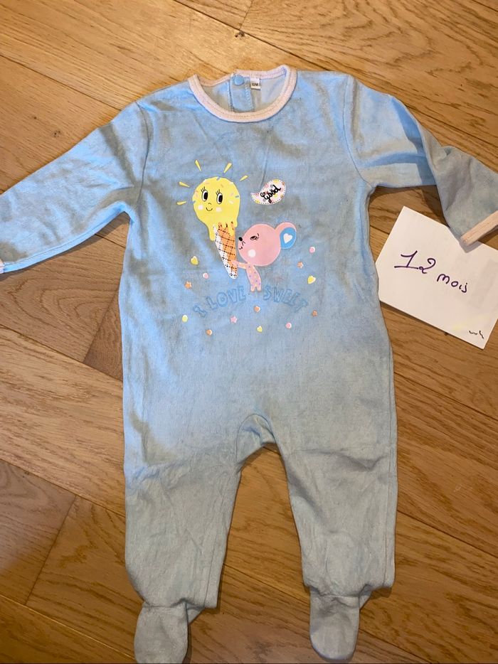 Pyjama velours bleu ciel – 12 mois