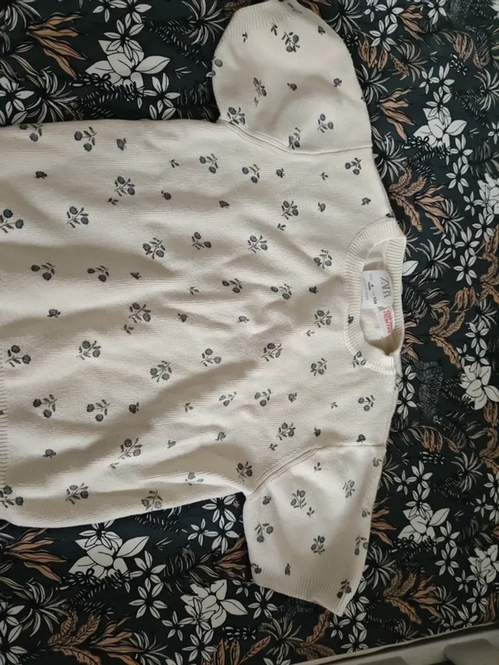 Pull manches courtes fleurs bleues Zara 104cm - photo numéro 2