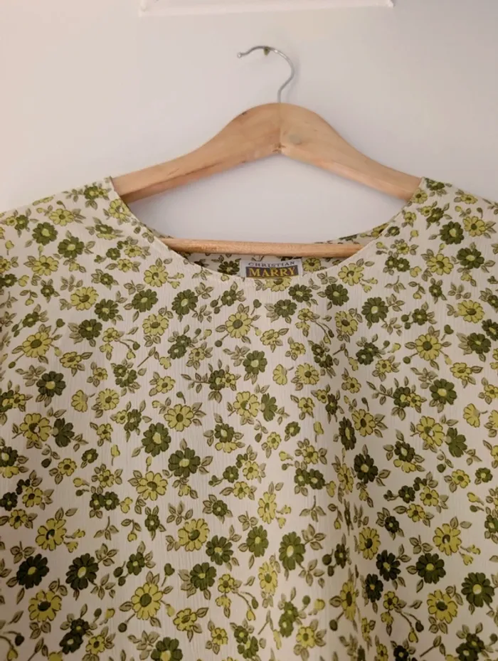 T-shirt oversize ample fluide vintage rétro vert fleuri taille 40 - photo numéro 7