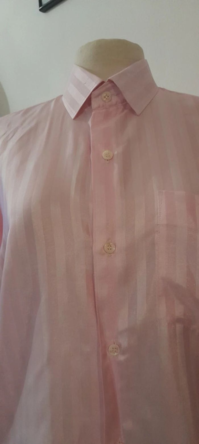 Chemise rose rayé en soie taille m - photo numéro 4