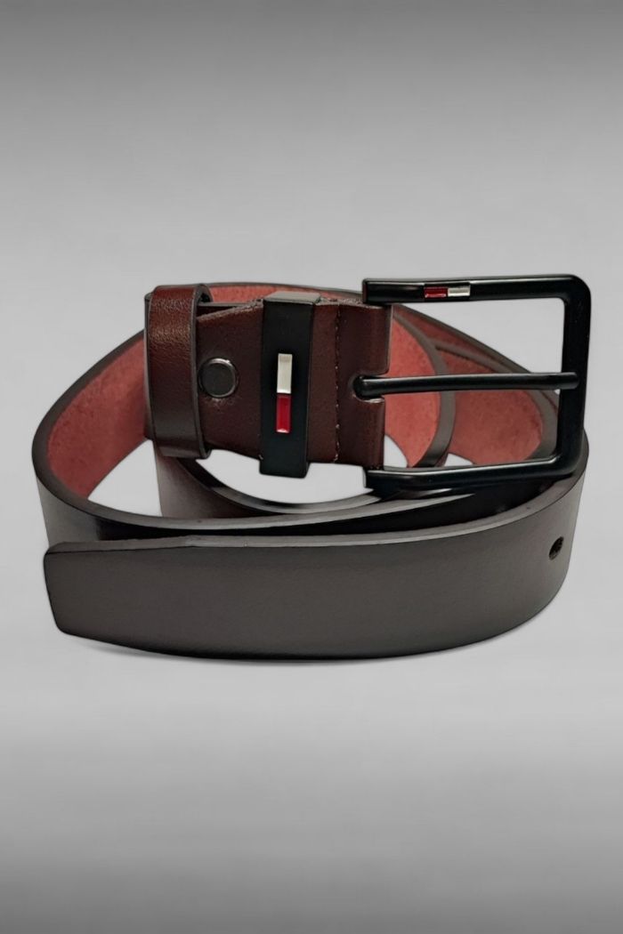 Ceinture cuir marron foncé Boucle acier noire 120CM