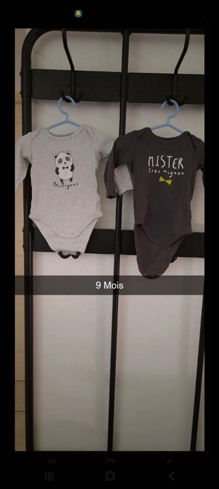 Lot de 2 bodies manches longues taille 9 Mois