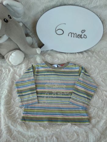Tee shirt chemise manches longues rayé Garçon 6 mois voiture tex 100% coton