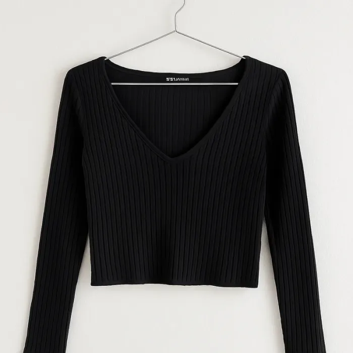 Crop top noir côtelé – Taille L – SHEIN - 3€